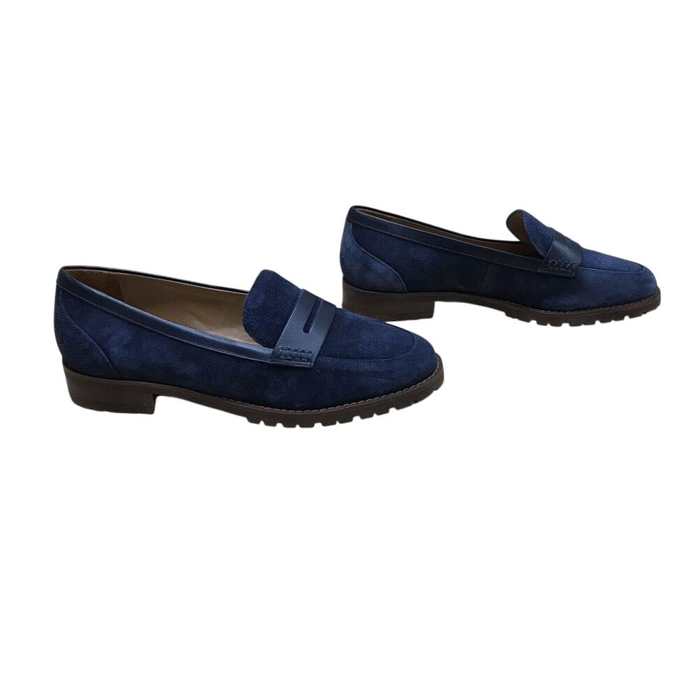 Talbots Navy Suede Penny Loafers 7.5 M Lug Sole Leather Brazil Preppy NWOT